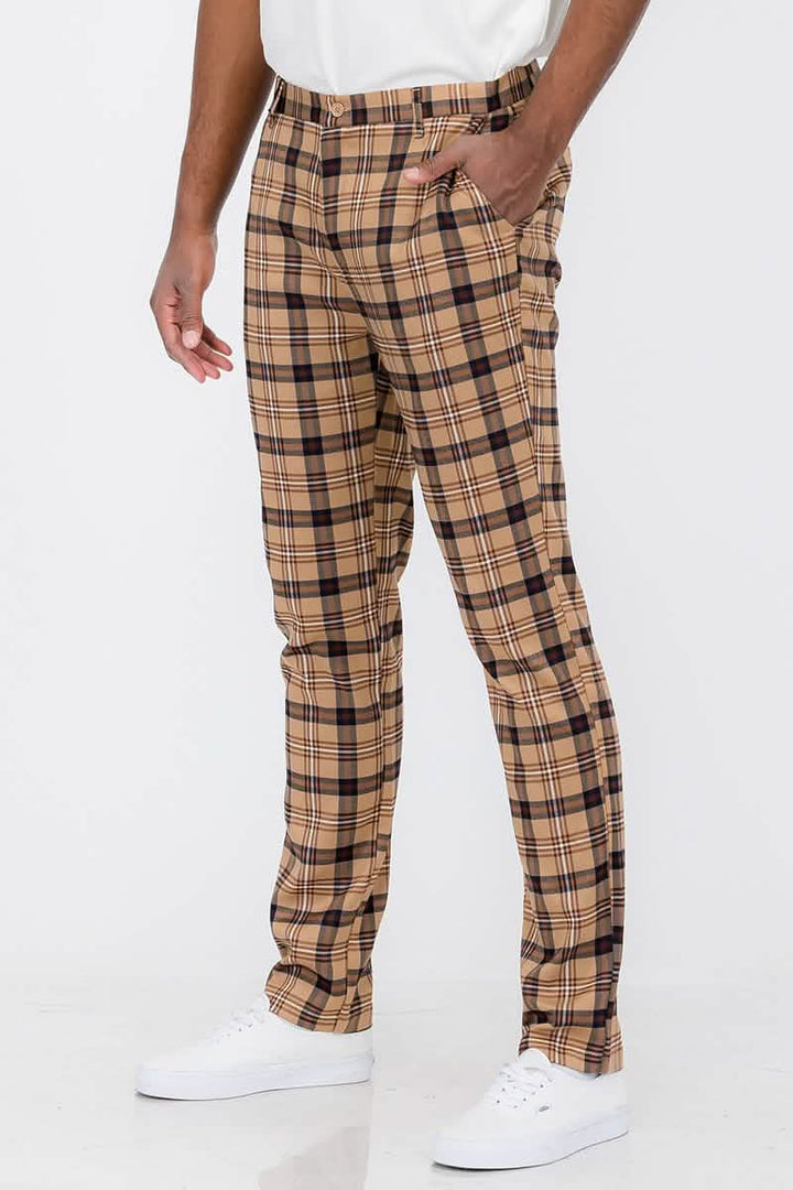 Plaid Slim Fit Dress Trousers Lime Milo