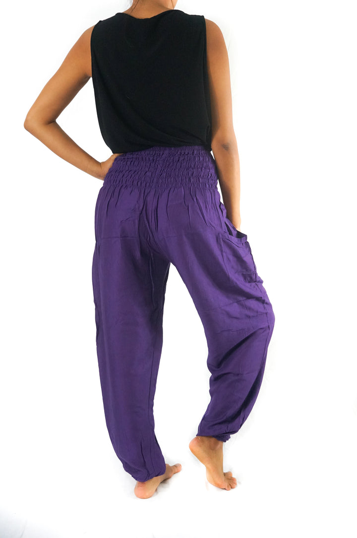 Purple Women Boho Pants Hippie Pants Yoga Pants Harem Tan Smokey