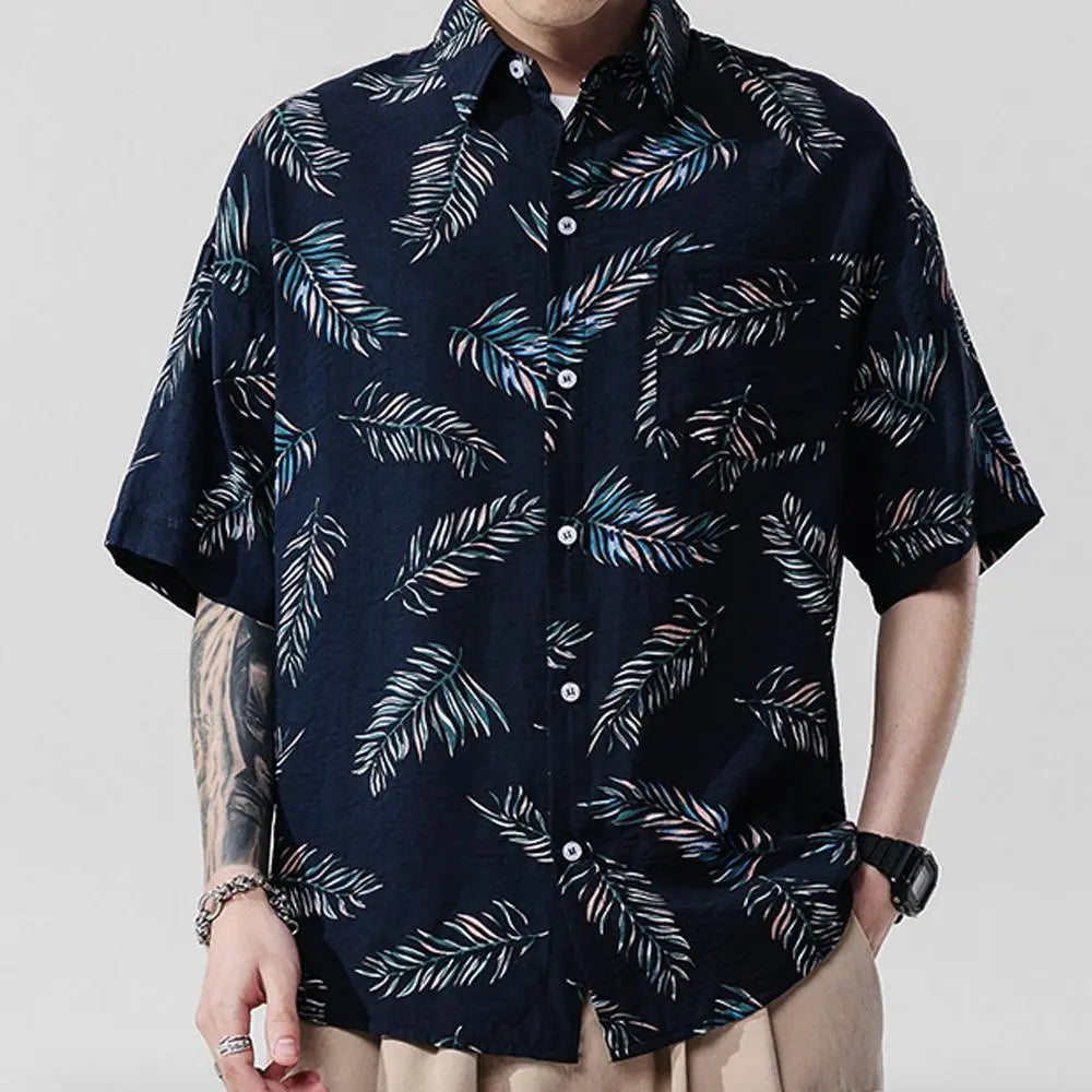 Men's Casual Navy Floral Hawaiian Shirt for Summer Fun Yellow Pandora