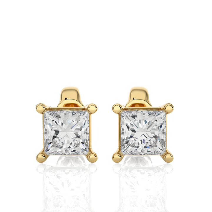 14k Yellow Gold Elegant Moissanite Princess Cut Solitaire Earrings – 0.7ct Each – WE0074 Indigo Ismene