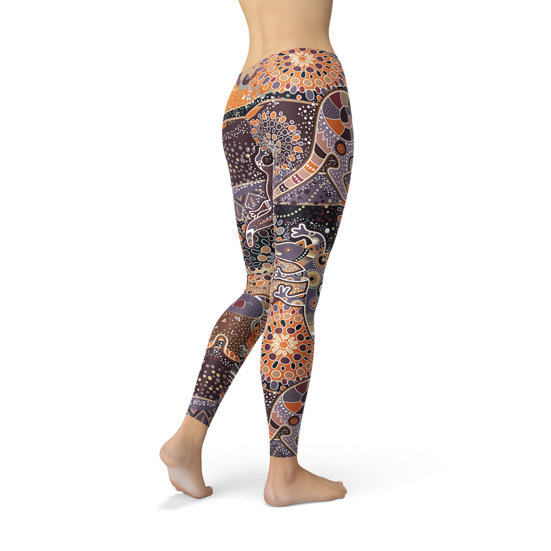 Womens Aboriginal Dreamtime Leggings Maroon Sooty