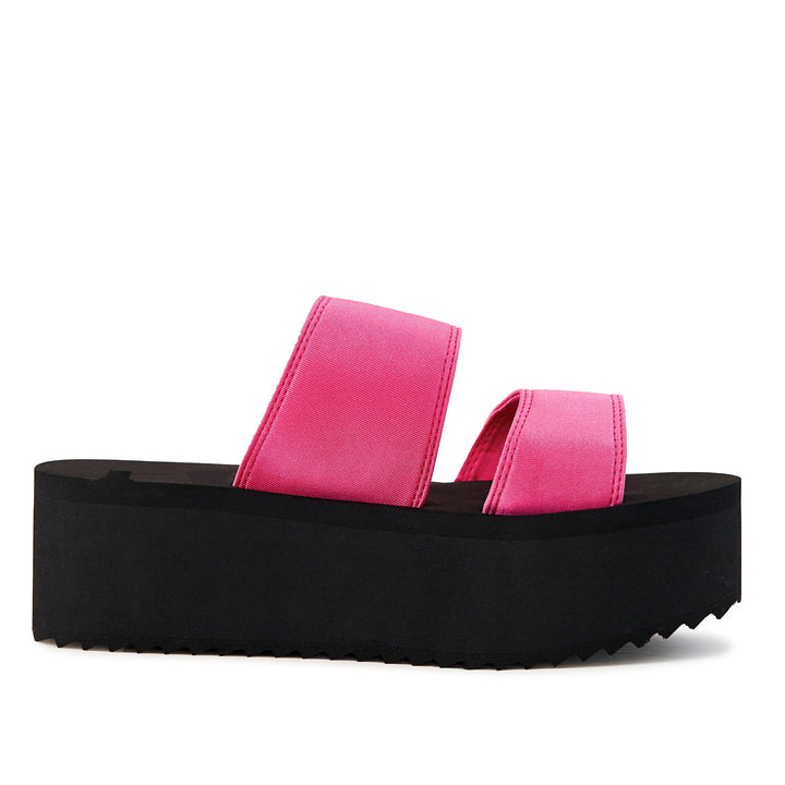 Vibrant Neon Pink Chunky Dual Strap Platform Sandals for Women Pear Aeneas