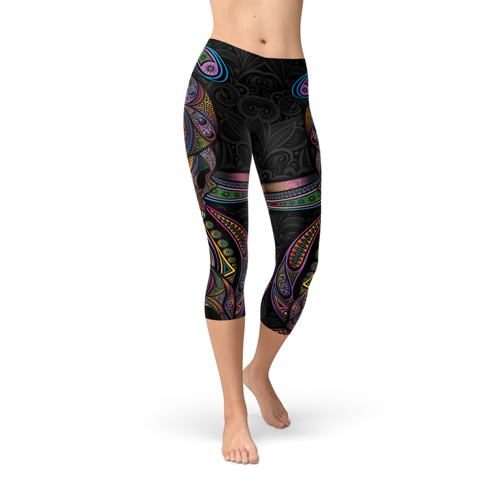 Vibrant Women's Sugar Skull Capris for Unmatched Comfort Maroon Sooty