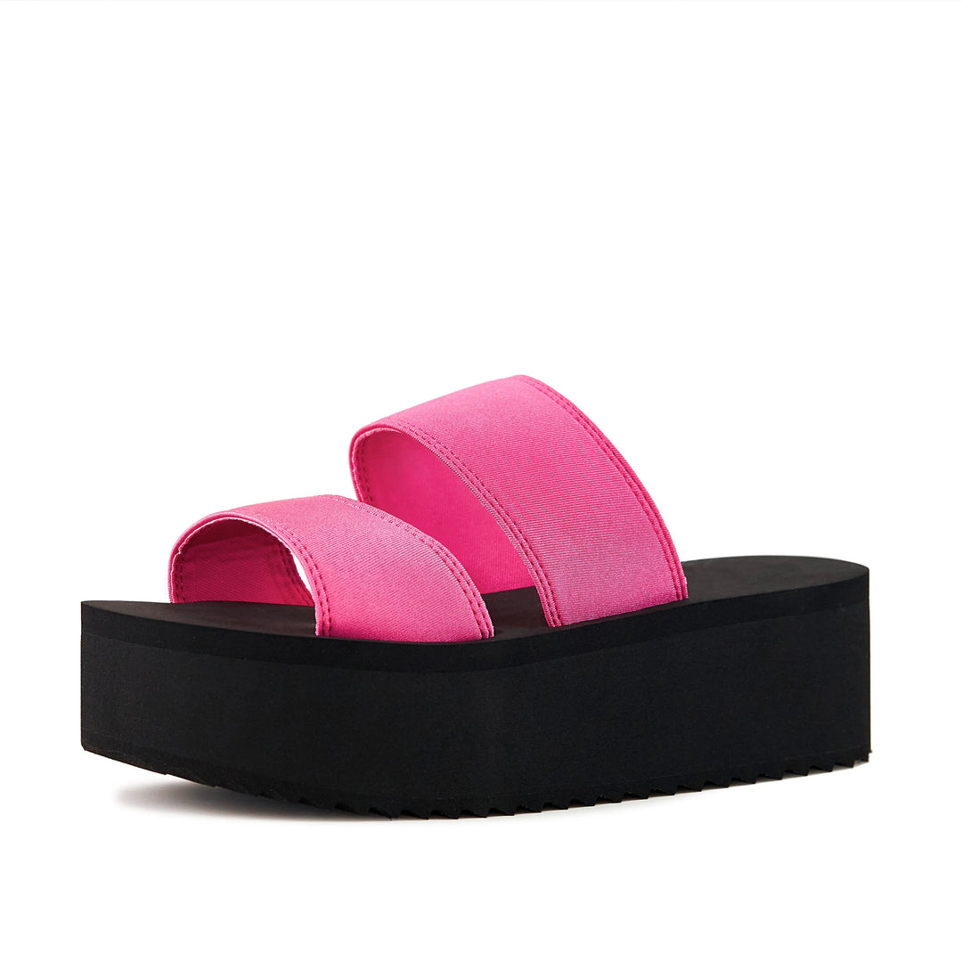 Vibrant Neon Pink Chunky Dual Strap Platform Sandals for Women Pear Aeneas