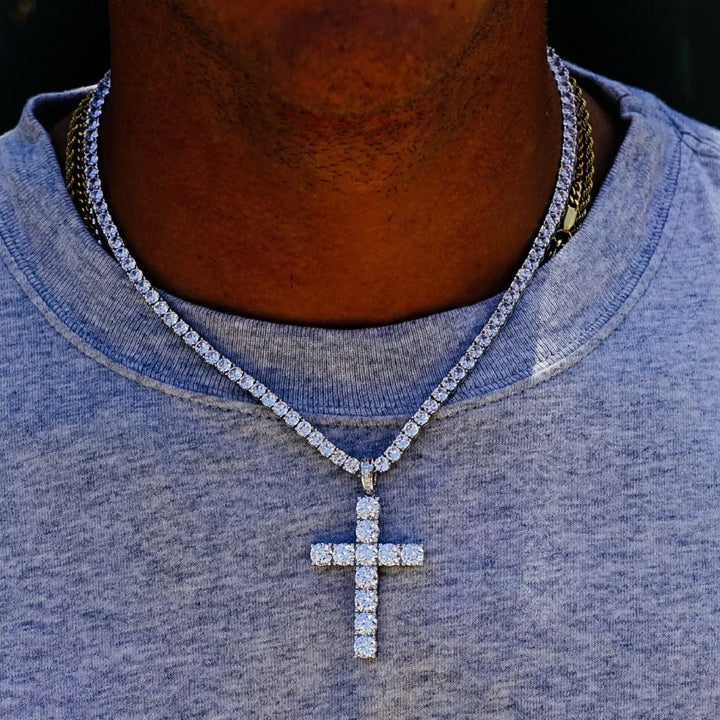 GALORE Luxe 3MM Crystal Tennis Chain & Cross Pendant Collection Lilac Quartz