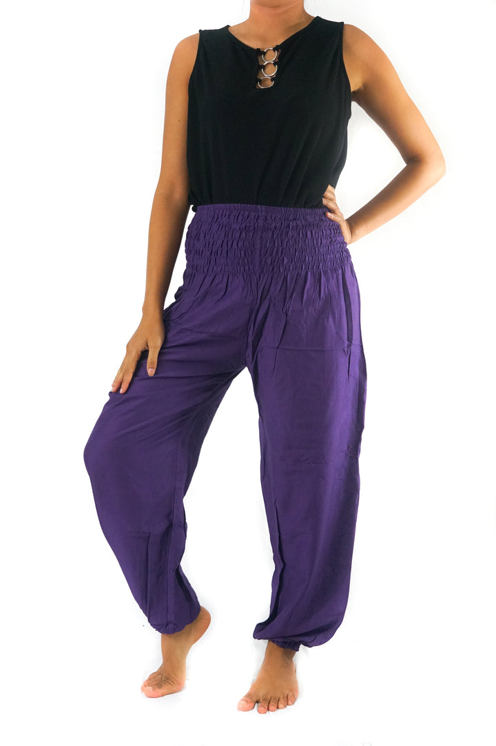 Purple Women Boho Pants Hippie Pants Yoga Pants Harem Tan Smokey