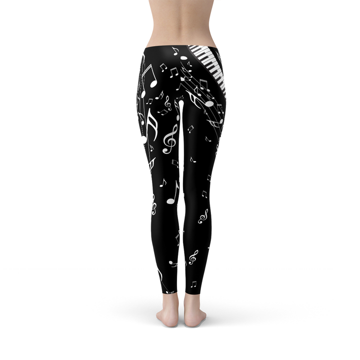 Stylish Women's Black Leggings with Musical Note Design Maroon Sooty