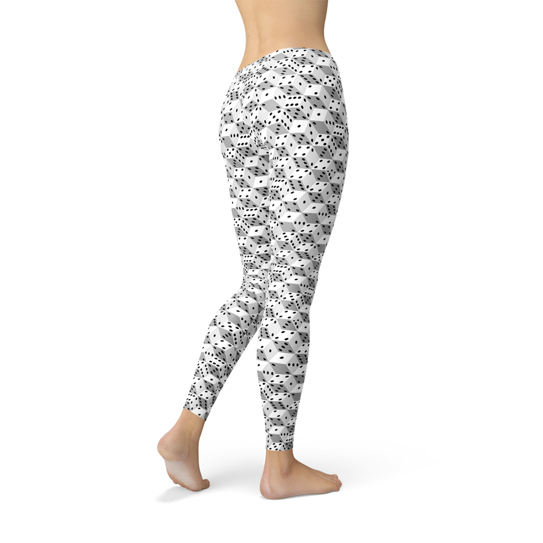 Chic Black and White Dice Print Leggings for Women Maroon Sooty