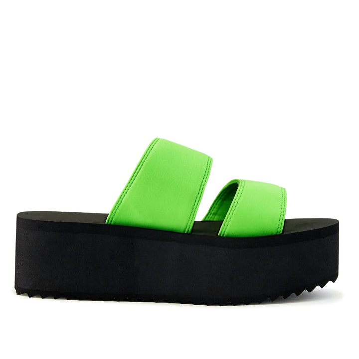 Vibrant Neon Green Chunky Dual Strap Platform Sandals for Women Pear Aeneas