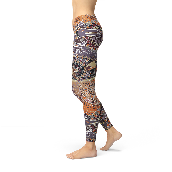 Womens Aboriginal Dreamtime Leggings Maroon Sooty