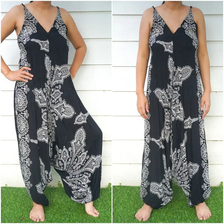 Boho Chic Black Butterfly Festival Jumpsuit for Summer Adventures Tan Smokey