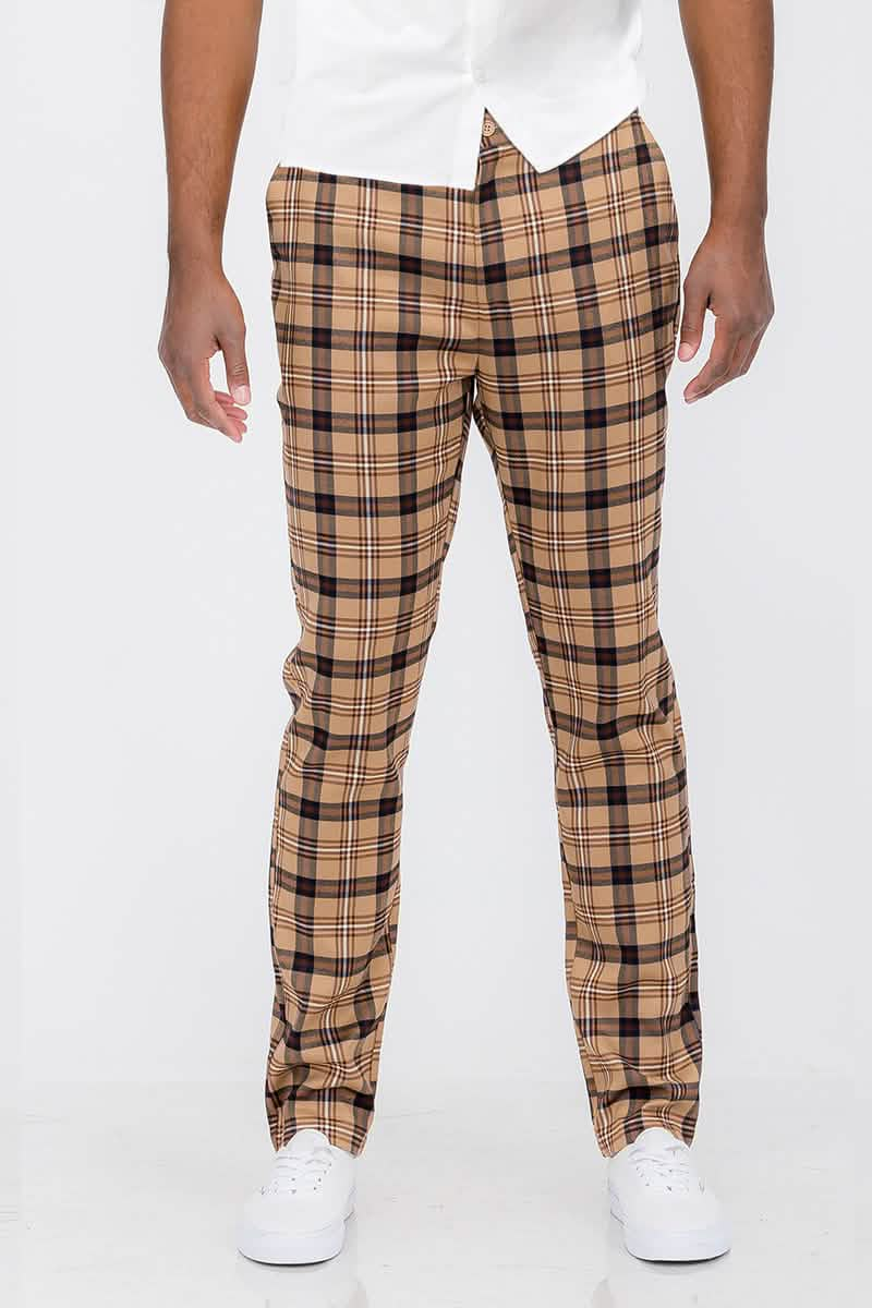 Plaid Slim Fit Dress Trousers Lime Milo