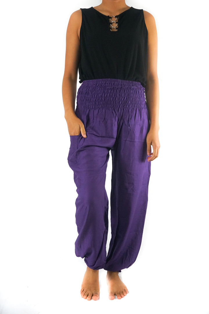 Purple Women Boho Pants Hippie Pants Yoga Pants Harem Tan Smokey