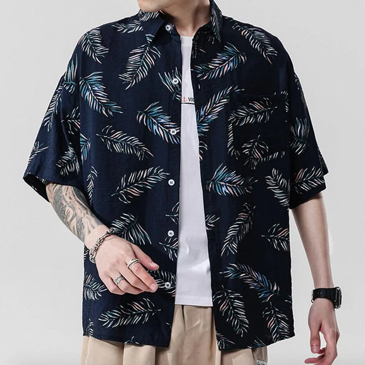 Men's Casual Navy Floral Hawaiian Shirt for Summer Fun Yellow Pandora