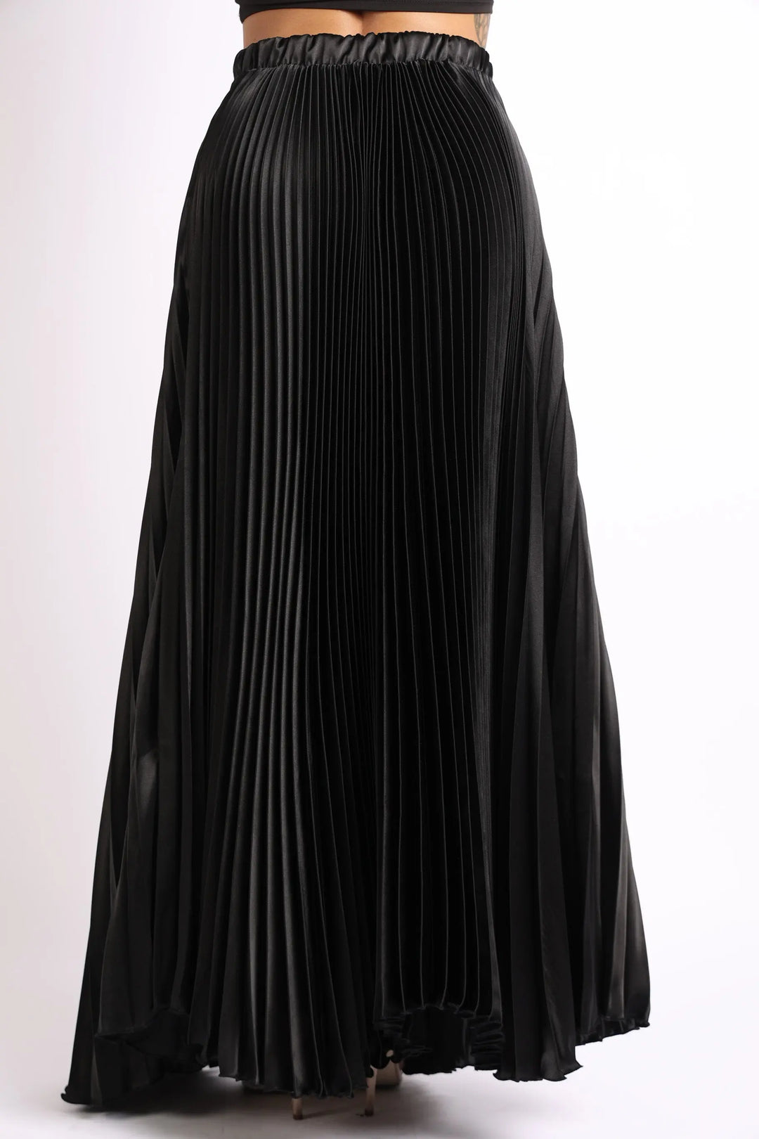 Sophisticated High Waist Pleated Satin Maxi Skirt for Formal Occasions - BLACK Puce Juniper