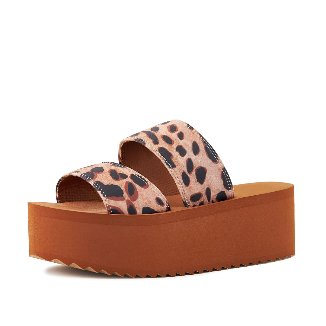 Wild Elegance: Women's Leopard Print Chunky Platform Sandals with Dual Straps Pear Aeneas