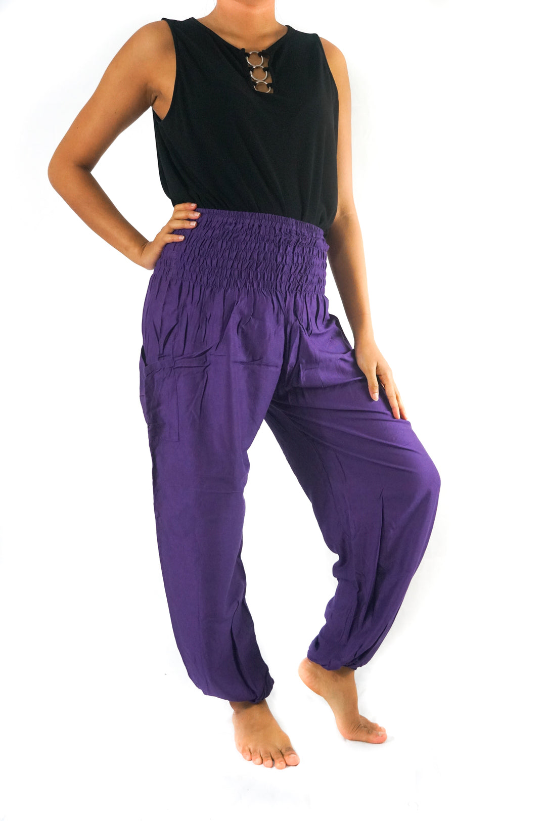 Purple Women Boho Pants Hippie Pants Yoga Pants Harem Tan Smokey