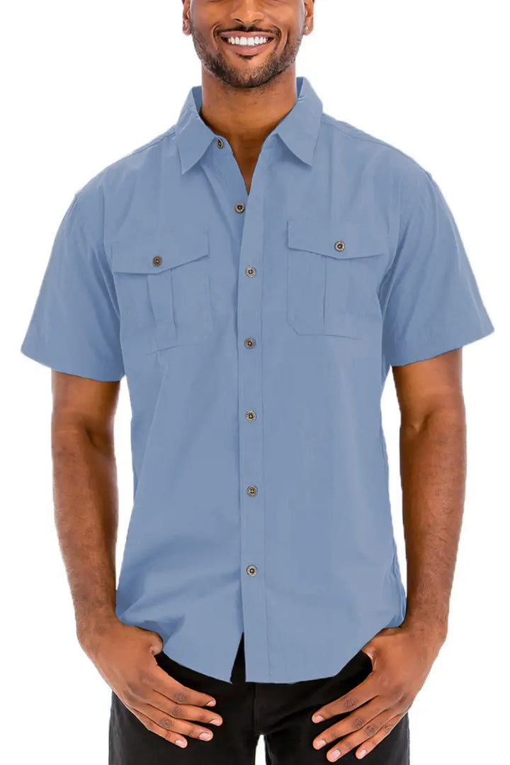 Casual Short Sleeve Button-Up Shirt with Dual Pockets Lime Milo