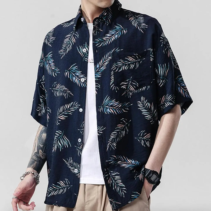 Men's Casual Navy Floral Hawaiian Shirt for Summer Fun Yellow Pandora