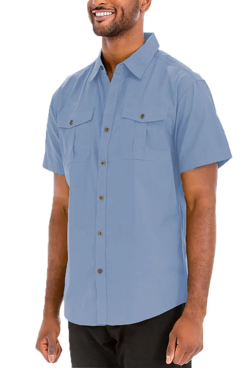 Casual Short Sleeve Button-Up Shirt with Dual Pockets Lime Milo