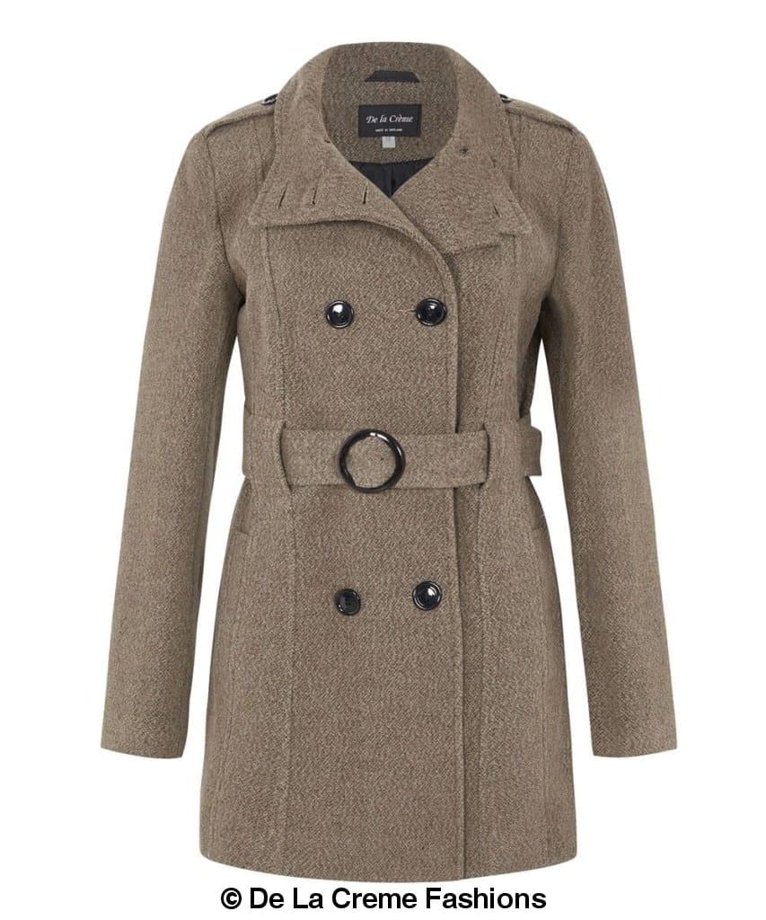 De La Creme - Womens Military Style Wool Belted Coat Rose Eleusis