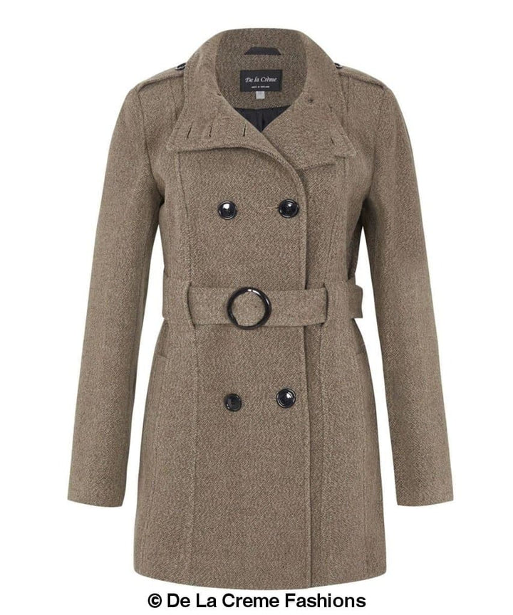 De La Creme - Womens Military Style Wool Belted Coat Rose Eleusis