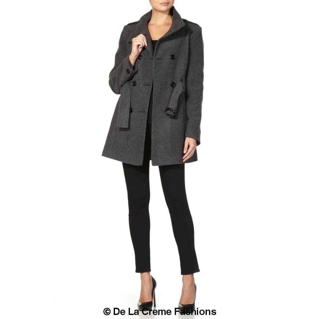 De La Creme - Womens Military Style Wool Belted Coat Rose Eleusis