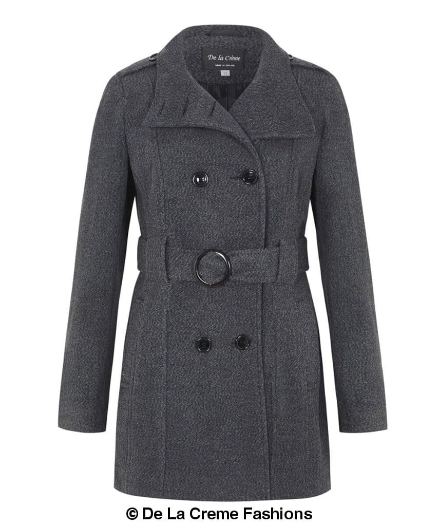 De La Creme - Womens Military Style Wool Belted Coat Rose Eleusis