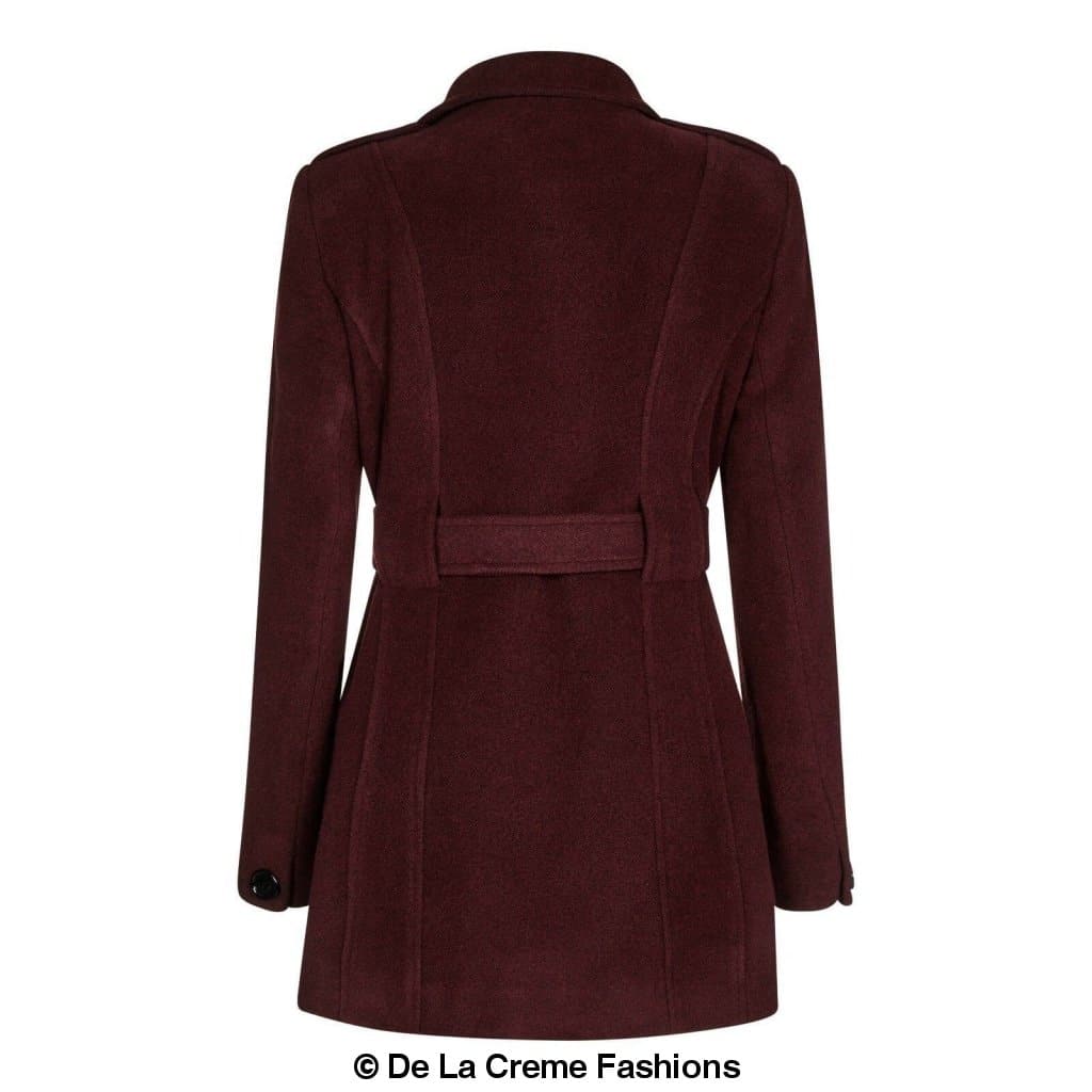 De La Creme - Womens Military Style Wool Belted Coat Rose Eleusis