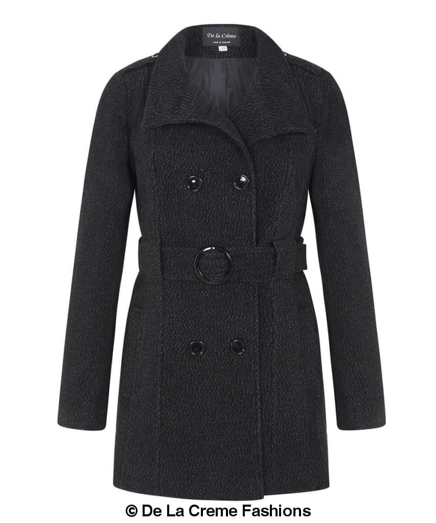 De La Creme - Womens Military Style Wool Belted Coat Rose Eleusis