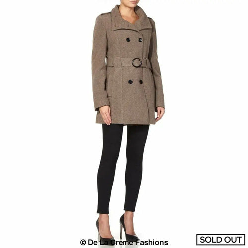 De La Creme - Womens Military Style Wool Belted Coat Rose Eleusis