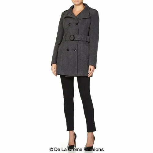 De La Creme - Womens Military Style Wool Belted Coat Rose Eleusis