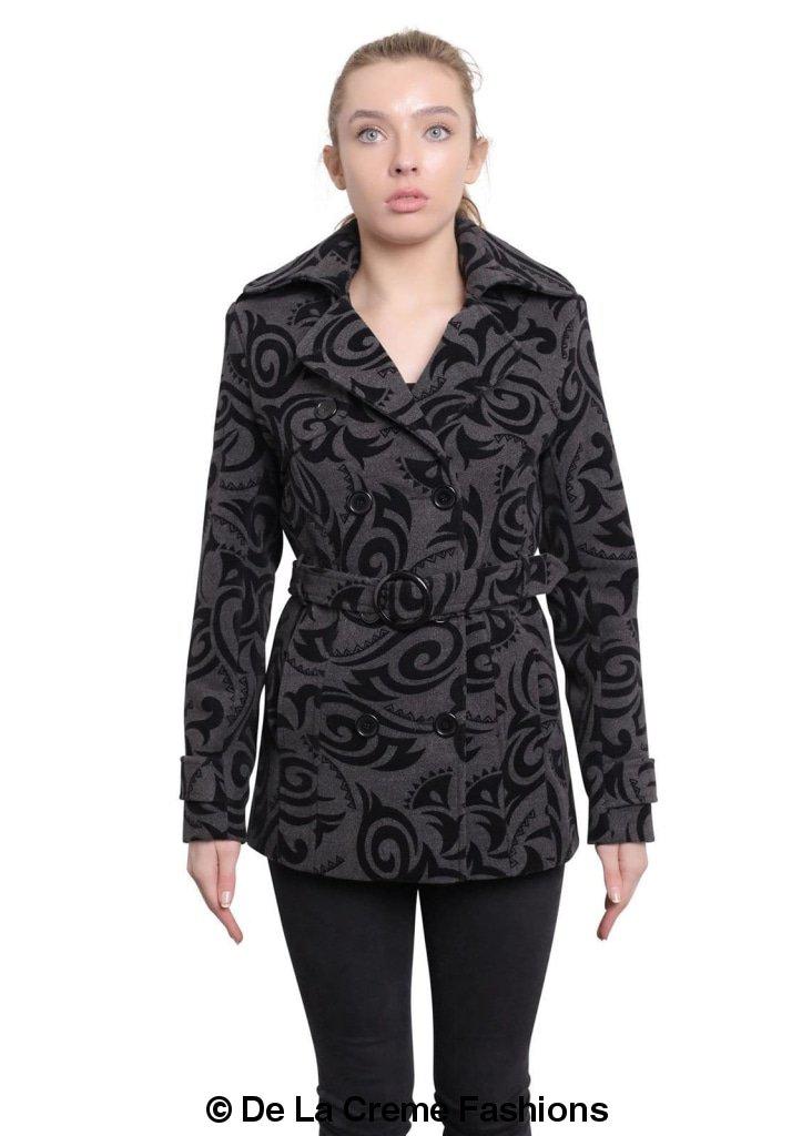 De La Creme - Womens Tribal Print Double Breasted Short Coat Rose Eleusis