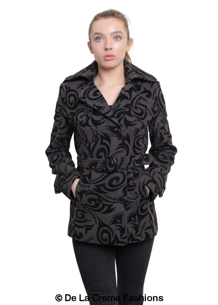 De La Creme - Womens Tribal Print Double Breasted Short Coat Rose Eleusis