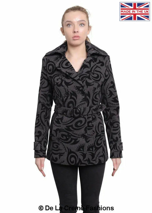 De La Creme - Womens Tribal Print Double Breasted Short Coat Rose Eleusis