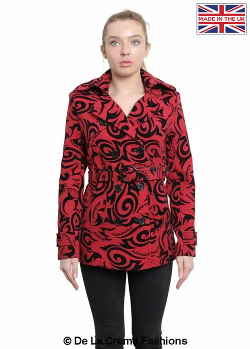 De La Creme - Womens Tribal Print Double Breasted Short Coat Rose Eleusis