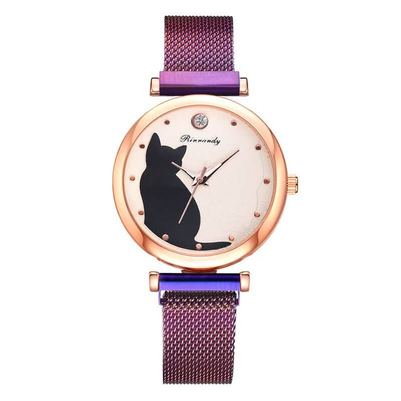 Charming Whimsical Cat Quartz Watch for Women with Elegant Alloy Mesh Band Carmine Medusa