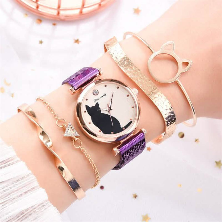 Charming Whimsical Cat Quartz Watch for Women with Elegant Alloy Mesh Band Carmine Medusa