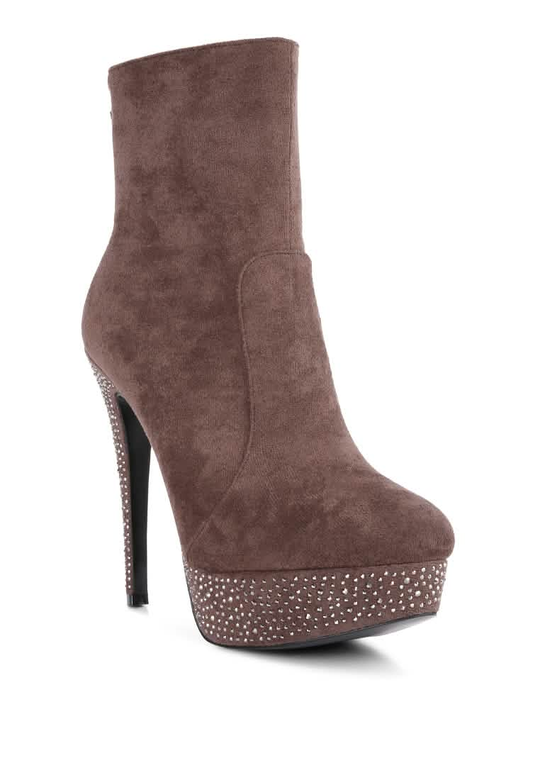 Glimmering Heights: Espiree High Heeled Ankle Boots Ruby Smudge