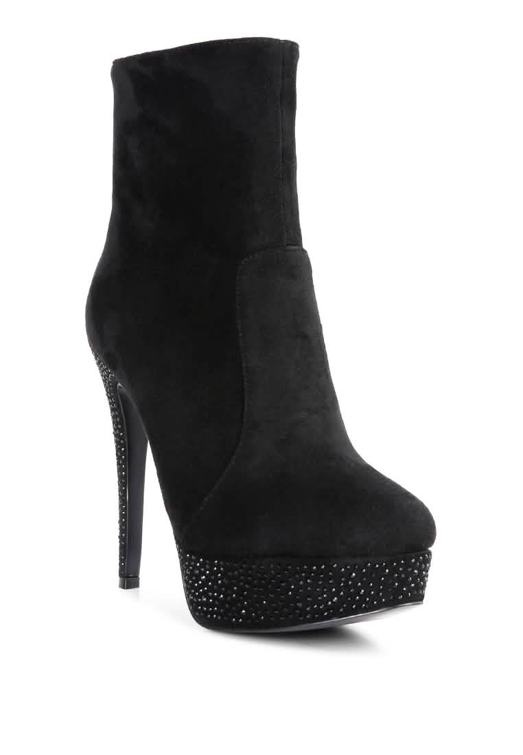 Glimmering Heights: Espiree High Heeled Ankle Boots Ruby Smudge