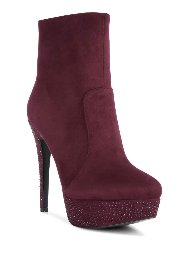 Glimmering Heights: Espiree High Heeled Ankle Boots Ruby Smudge