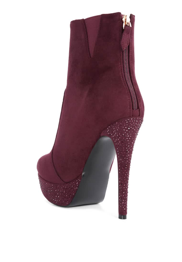 Glimmering Heights: Espiree High Heeled Ankle Boots Ruby Smudge