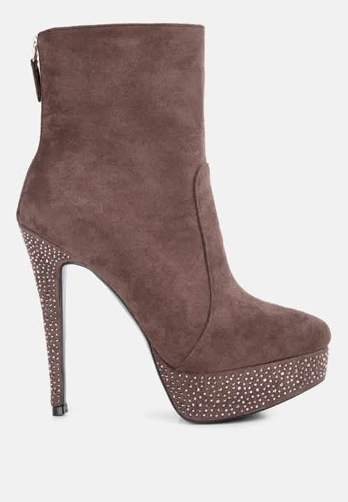 Glimmering Heights: Espiree High Heeled Ankle Boots Ruby Smudge