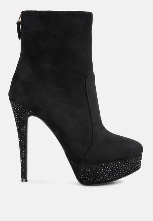 Glimmering Heights: Espiree High Heeled Ankle Boots Ruby Smudge