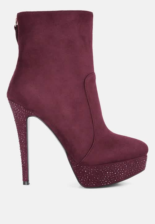 Glimmering Heights: Espiree High Heeled Ankle Boots Ruby Smudge