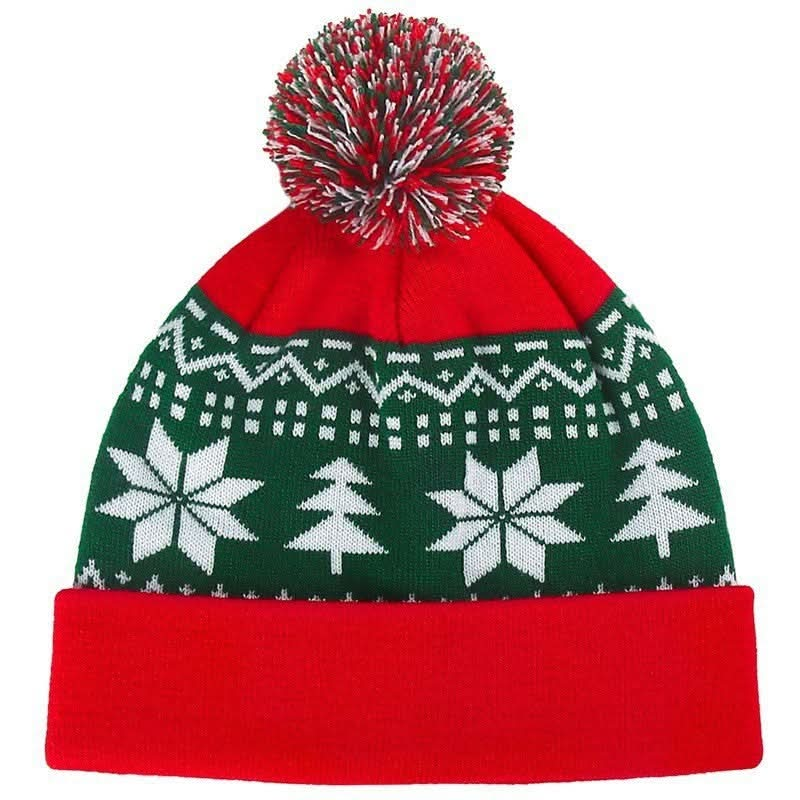 Knitted Jacquard Christmas Beanie with Fluffy Pom-Pom – Thermal Acrylic Hat Capri Clothes