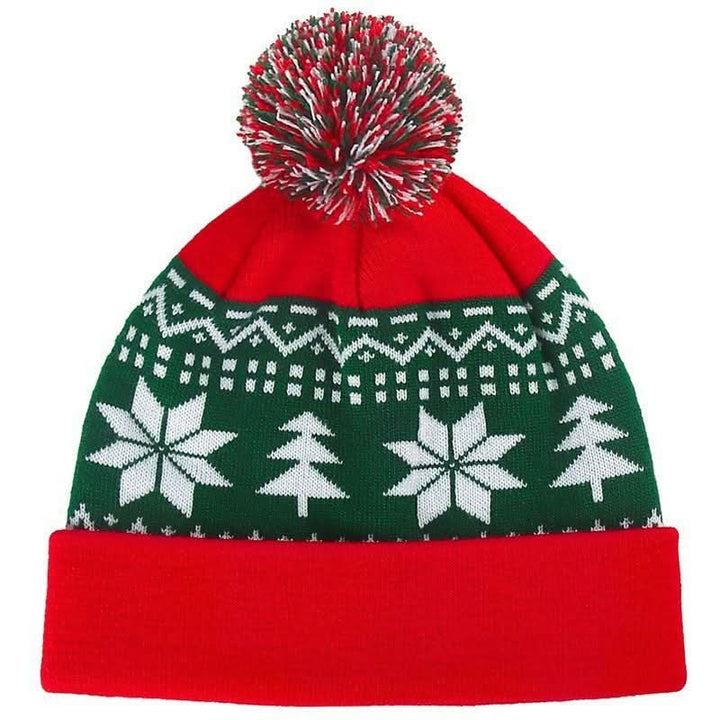 Knitted Jacquard Christmas Beanie with Fluffy Pom-Pom – Thermal Acrylic Hat Capri Clothes