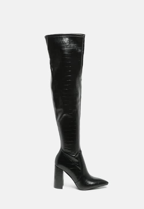 Stunning Thigh High Block Heel Boots Ruby Smudge