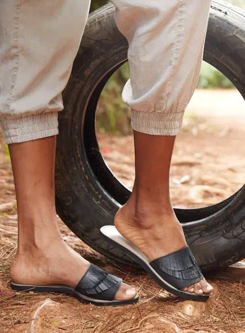 Fringe Detail Slide Sandal Jade Metis