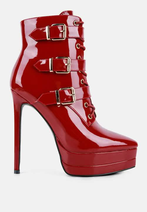 GANGUP Elegant Stiletto Ankle Booties Ruby Smudge